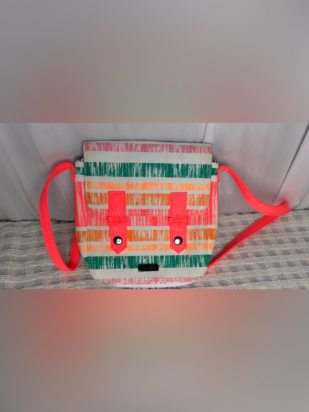 Tommy Hilfiger Neon Pink Strap Striped Crossbody